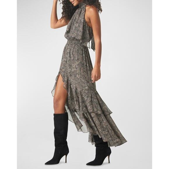 Misa Aneva Dress Sleeveless Ruffle Tiered Back-Tie Midi Paisley Shimmer NWT XS - Picture 2 of 8